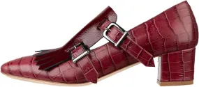 Women Fringe Loafer Pumps Chunky Heel Square Toe Loafers Buckle Strap Crocodile Pattern 2 inch Block Heel Slip On Dress Shoes Tassels Animal Print Sexy Fashion Retro Party 4-11 M US
