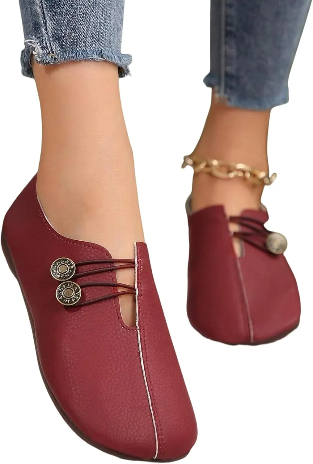 Womens Flats Shoes Slip On Closed Toe Round Head Sandals with Button Business Lightweight Loafers Shoes for Everyday Elegance