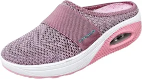 Women's Mule Shoes Air-Cushion Slip-On Walking Shoes Summer Backless Walking Sneakers Mesh Arch-Support Orthopedic Diabetic Shoe Casual Lightweight Breathable Slippers Closed Toe Slides